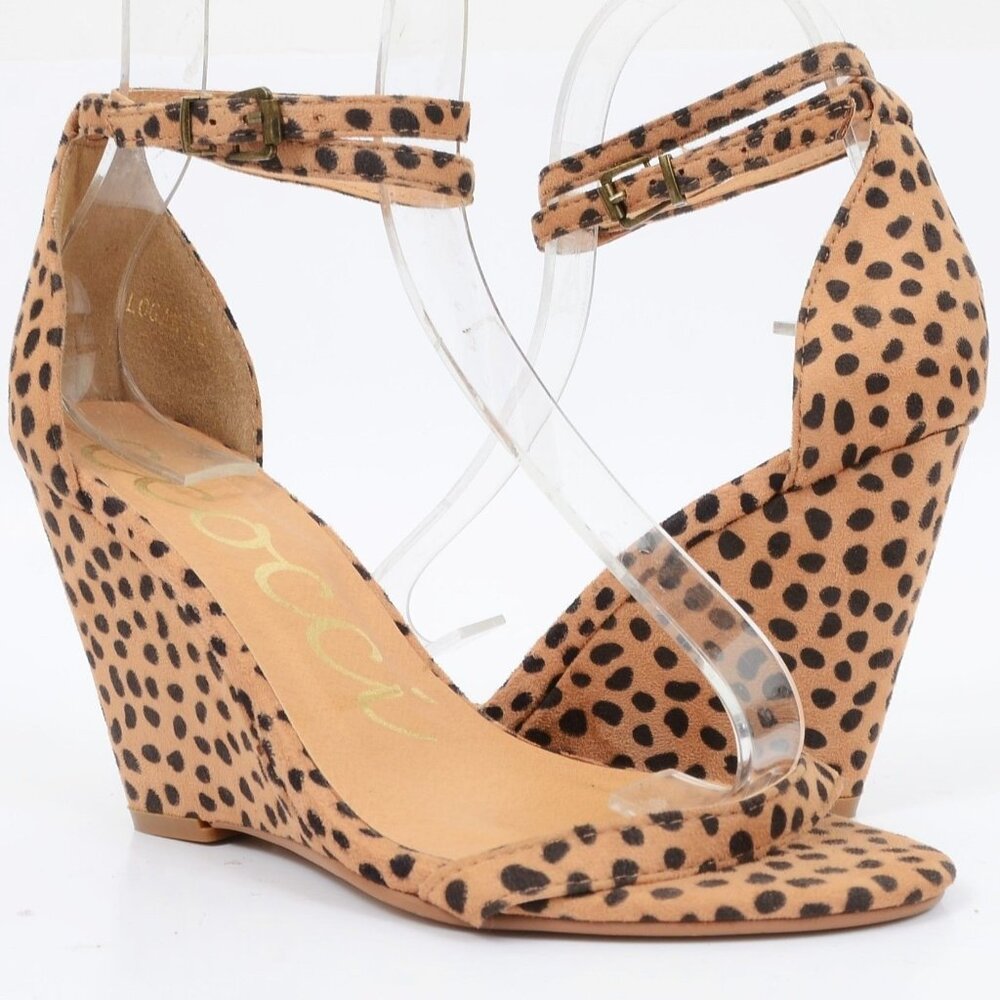 Ccocci Women's 7.5 Open Toe Wedge Sandals Vegan Leather Dots Heels Anklet Shoe